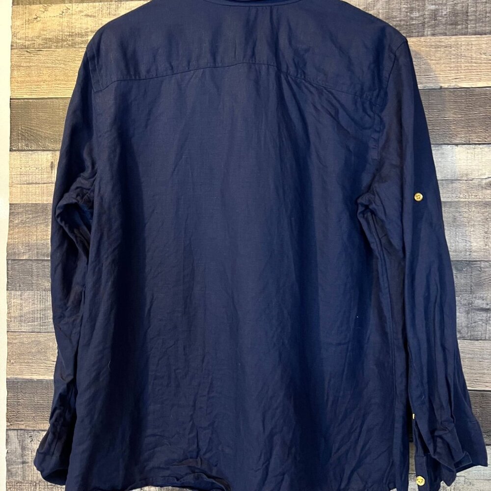 Lauren Ralph Lauren Navy Button Up Linen Shirt 1X Minimalist Quiet Luxury Preppy - Picture 2 of 4